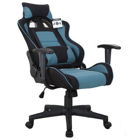 Офисное кресло Brabix GT Racer GM-100 (две подушки, ткань, черное/голубое) 531818 в Орле - изображение 1