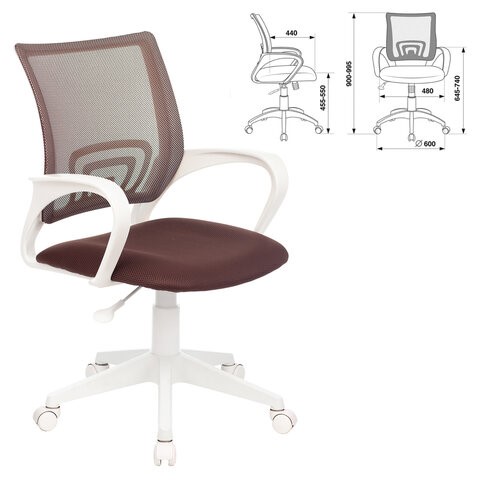 Кресло офисное BRABIX "Fly MG-396W", с подлокотниками, пластик белый, сетка, коричневое, 532398, MG-396W_532398 в Орле - изображение 1