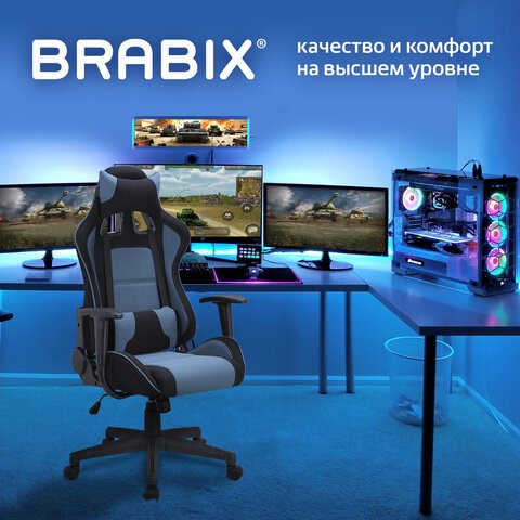 Офисное кресло Brabix GT Racer GM-100 (две подушки, ткань, черное/голубое) 531818 в Орле - изображение 7