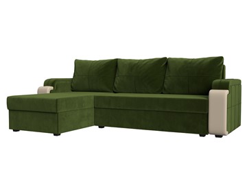 Угловой диван с оттоманкой Николь лайт, Зеленый/Бежевый (микровельвет/экокожа) в Орле