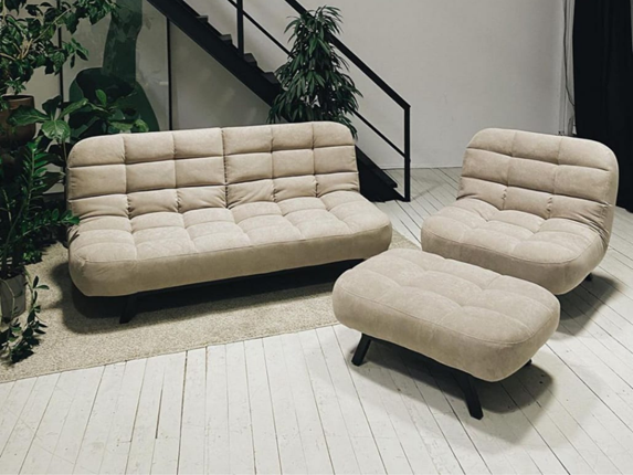 Комплект мебели Абри цвет бежевый диван + кресло +пуф пора металл в Орле - изображение
