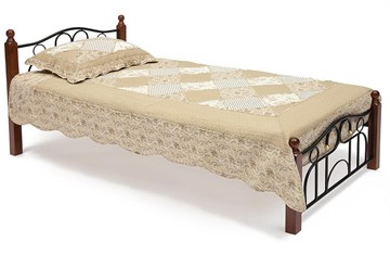 Односпальная кровать AT-808 дерево гевея/металл, 90*200 см (Single bed), красный дуб/черный в Орле