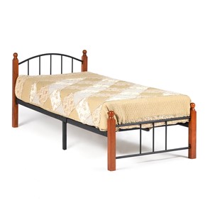 Односпальная кровать AT-915 дерево гевея/металл, 90*200 см (Single bed), красный дуб/черный в Орле