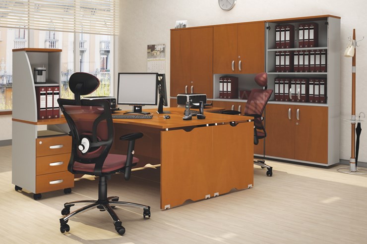 Комплект офисной мебели Милан для 2 сотрудников с тумбочками и большим шкафом в Орле - изображение