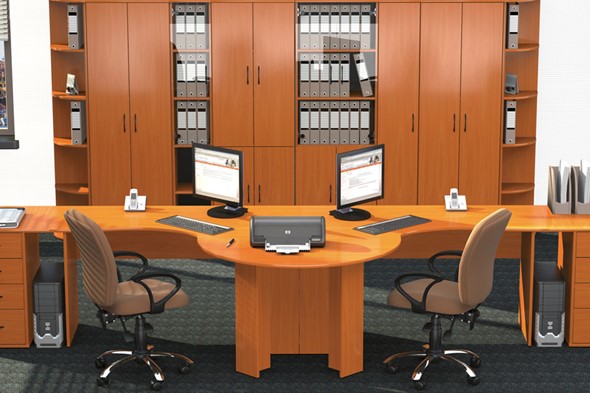 Офисный комплект мебели Классик для двух сотрудников с большим шкафом в Орле - изображение