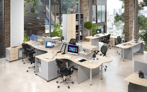 Офисный набор мебели OFFIX-NEW для 4 сотрудников с двумя шкафами в Орле - изображение