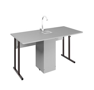 Детский стол 2-местный для кабинета химии Стандарт 7, Пластик Серый/Коричневый в Орле