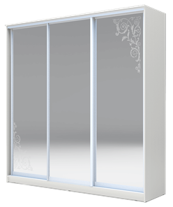 Шкаф 3-х дверный 2200х1770х420 три зеркала, Орнамент ХИТ 22-4-18-656-09 Белая Шагрень в Орле