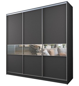 Шкаф 3-х дверный MAX МШ-25-6-27-333, Профиль Серебро/Цвет Графит/с зеркальной вставкой с пескоструйным рисунком в Орле