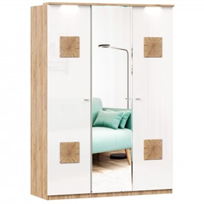 3-створчатый шкаф Фиджи с зеркалом и декоративными накладками, Дуб золотой/Белый в Орле