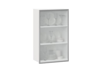 Кухонный высокий шкаф 600, Шервуд, со стеклом левый, ЛД 281.451.000.126, белый/серый в Орле