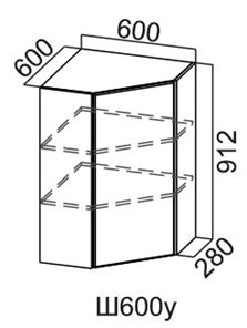 Шкаф навесной угловой, Модус, Ш600у/912, цемент светлый в Орле