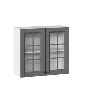 Навесной кухонный шкаф Амели-3 800 со стеклом ЛД 299.360.000.034, Белый/Оникс серый в Орле
