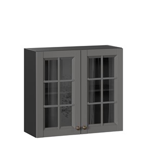 Шкаф навесной Амели-3 800 со стеклом ЛД 299.360.000.036, Черный/Оникс серый в Орле