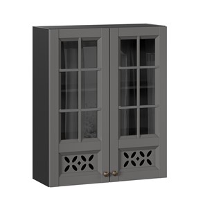 Шкаф навесной Амели-3 800 высокий со стеклом ЛД 299.460.000.052, Черный/Оникс серый в Орле