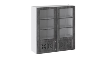 Навесной шкаф Прованс (Белый глянец/Санторини темный) cо стеклом В_96-90_2ДРДс в Орле