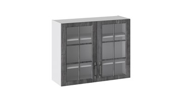Шкаф на кухню Прованс (Белый глянец/Санторини темный) со стеклом В_72-90_2ДРс в Орле - предосмотр