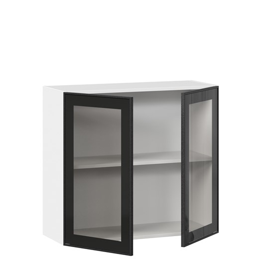 Шкаф кухонный со стеклом 800 Индиго ЛД 298.360.000.023, Белый/Чёрный в Орле - изображение 1
