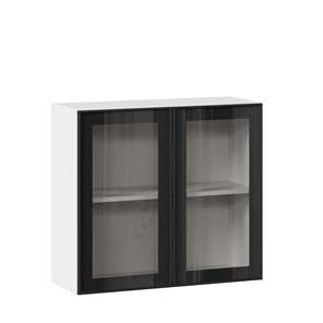Шкаф кухонный со стеклом 800 Индиго ЛД 298.360.000.023, Белый/Чёрный в Орле - предосмотр
