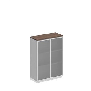 Шкаф для документов средний со стеклянными дверьми в рамке Bravo, дуб гладстоун/белый премиум (90х40х124,6) в Орле