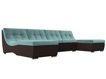 Большой П-образный диван Монреаль, Бирюзовый\Коричневый (Велюр\Экокожа) в Орле