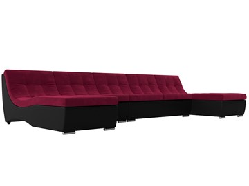 Большой П-образный диван Монреаль, Бордовый\Черный (Микровельвет\Экокожа) в Орле