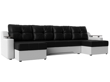 Большой П-образный диван Сенатор, Черный/Белый (Экокожа) боннель в Орле