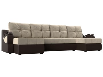 П-образный диван Меркурий П, Бежевый/коричневый (вельвет/экокожа) в Орле