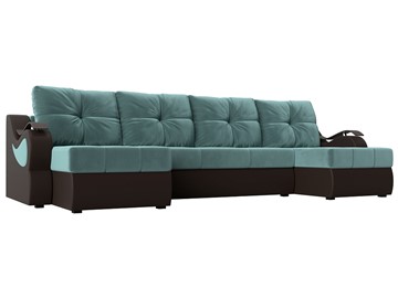 П-образный диван Меркурий П, Бирюзовый\Коричневый (Велюр\Экокожа) в Орле