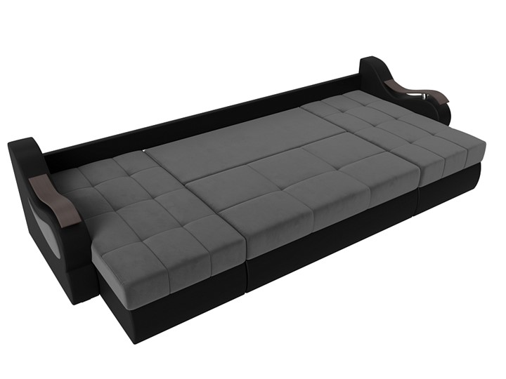 П-образный диван Меркурий П, Серый\Черный (Велюр\Экокожа) в Орле - изображение 1