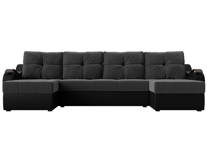 П-образный диван Меркурий П, Серый\Черный (Велюр\Экокожа) в Орле - изображение 2