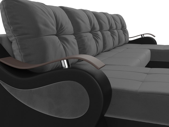 П-образный диван Меркурий П, Серый\Черный (Велюр\Экокожа) в Орле - изображение 4