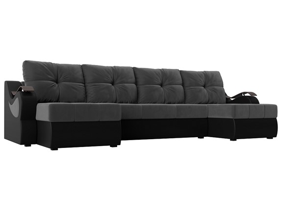 П-образный диван Меркурий П, Серый\Черный (Велюр\Экокожа) в Орле - изображение