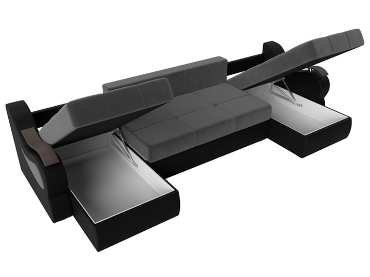 П-образный диван Меркурий П, Серый\Черный (Велюр\Экокожа) в Орле - изображение 6