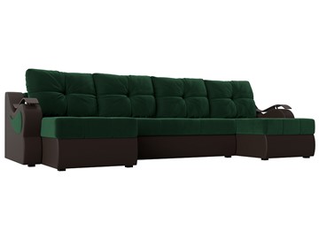 П-образный диван Меркурий П, Зеленый\Коричневый (Велюр\Экокожа) в Орле