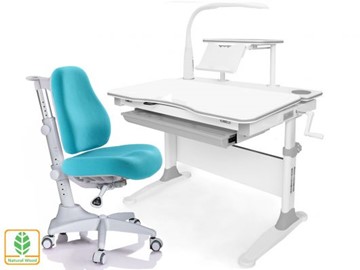 Растущая парта + стул Mealux EVO Evo-30 G (арт. Evo-30 G + Y-528 KBL)/(стол+полка+кресло+чехол+лампа)/белая столешница (дерево), цвет пластика серый в Орле