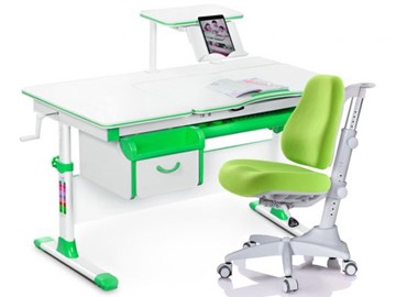 Комплект растущая парта + стул Mealux EVO Evo-40 Z (арт. Evo-40 Z + Y-528 KZ) / (стол+полка+кресло+чехол)/ белая столешница / цвет пластика зеленый в Орле