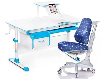 Комплект растущая парта + стул Mealux Mealux EVO Evo-40 BL (арт. Evo-40 BL + Y-528 F) / (стол+полка+кресло) / белая столешница / цвет пластика голубой в Орле