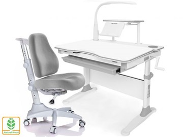 Растущая парта + стул Mealux EVO Evo-30 G (арт. Evo-30 G + Y-528 G) (дерево)/(стол+полка+кресло+чехол+лампа)/ белая столешница (дерево), цвет пластика серый в Орле