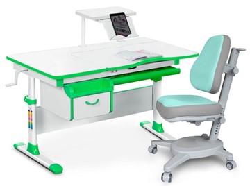 Комплект растущая парта + стул Mealux EVO Evo-40 Z (арт. Evo-40 Z + Y-110 TG) / (стол+полка+кресло) / белый, зеленый, серый в Орле
