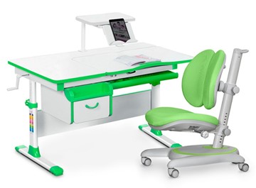 Комплект растущая парта + стул Mealux EVO Evo-40 Z (арт. Evo-40 Z + Y-115 KZ) / (стол+полка+кресло+чехол), белый, зеленый в Орле