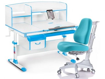 Комплект растущая парта + стул Mealux-EVO Evo-50 BL (арт. Evo-50 BL + Y-528 KBL) / (стол+полка+кресло) / белая столешница / цвет пластика голубой в Орле
