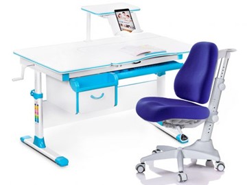 Комплект растущая парта + стул Mealux EVO Evo-40 BL (арт. Evo-40 BL + Y-528 SB) / (стол+полка+кресло) / белая столешница / цвет пластика голубой в Орле