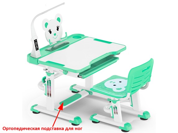 Растущая парта и стул Mealux EVO BD-04 Teddy New XL, с лампой, green, зеленая в Орле - изображение